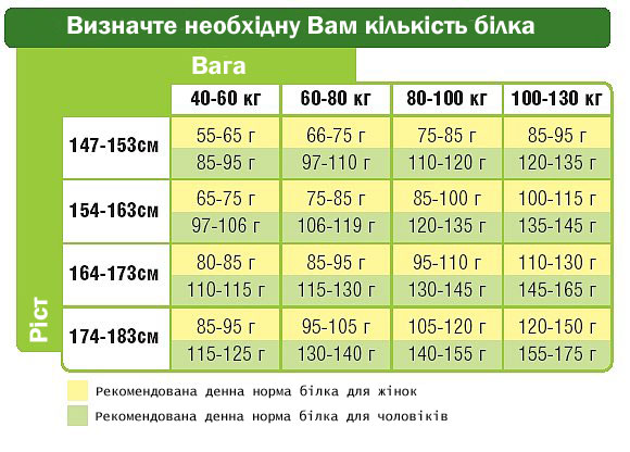 Норма білку в день: таблиця 